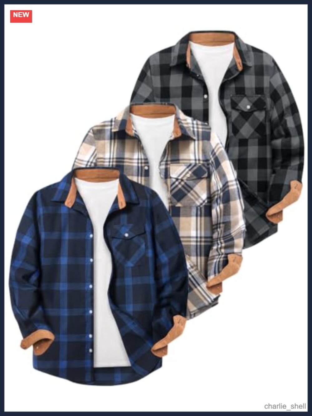 Men's Flannel Plaid Button Down Shirts Long Sleeve 3 Pack